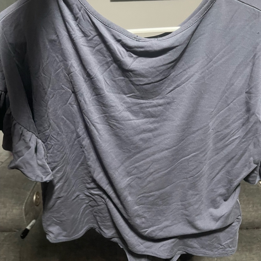 Blue blouse tie front bottom